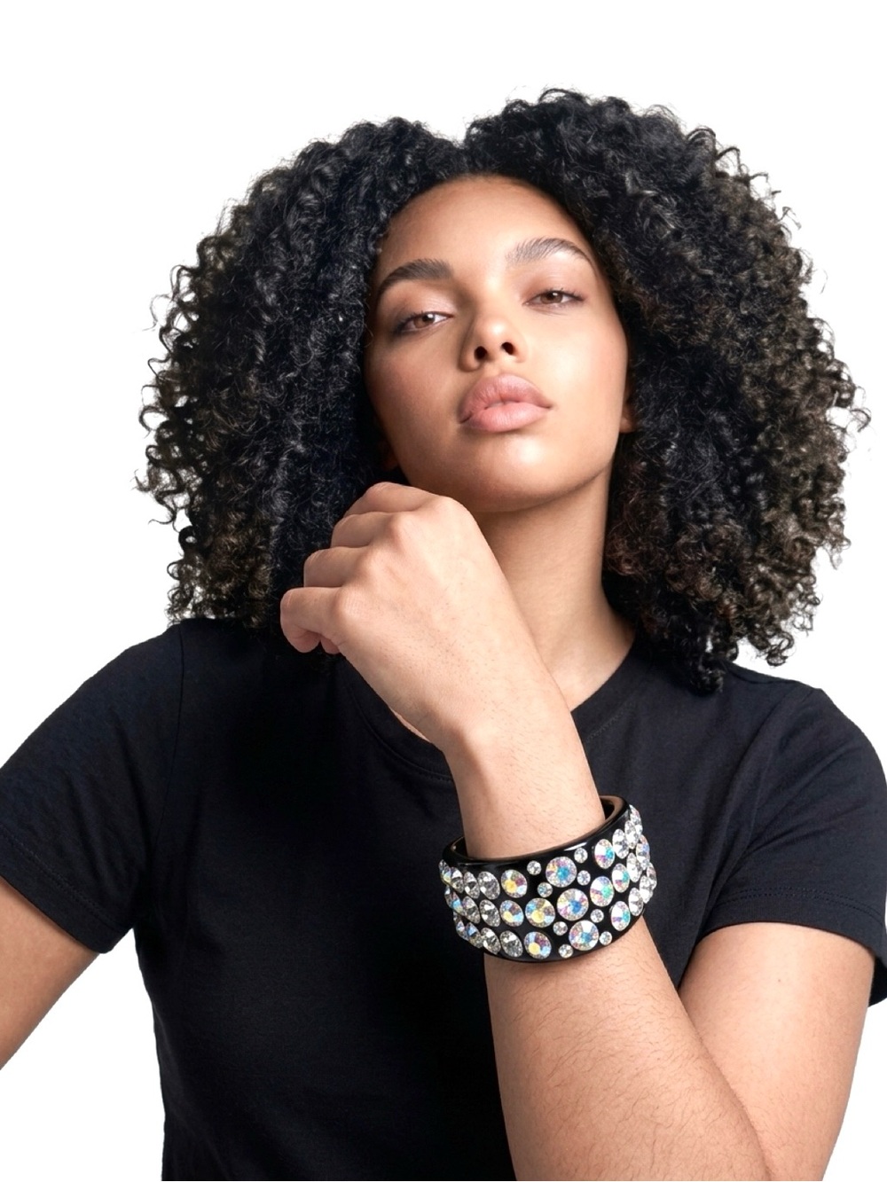 Vintage Black Bracelet with Iridescent Crystal Accents - Picture 3 of 9